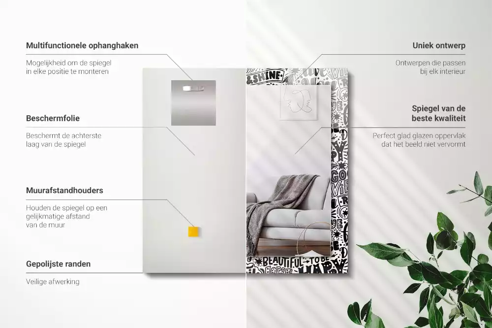 Lustro prostokątne z nadrukiem motywacyjnych napisów w ręcznym stylu