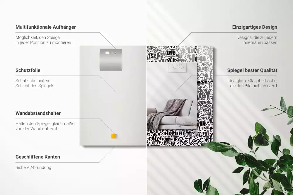 Lustro prostokątne z nadrukiem motywacyjnych napisów w ręcznym stylu