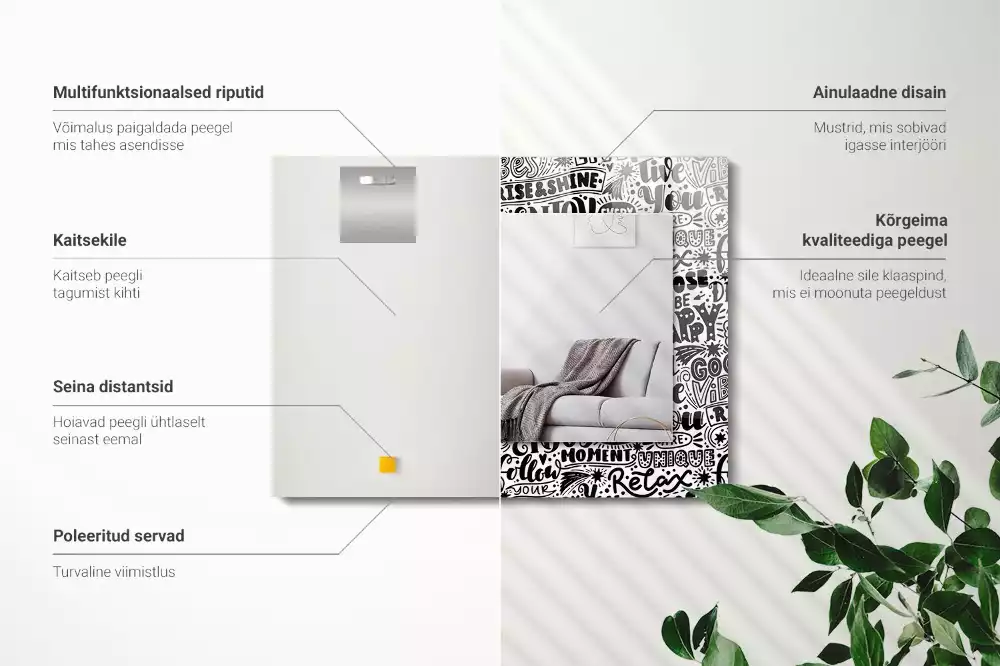 Lustro prostokątne z nadrukiem motywacyjnych napisów w ręcznym stylu