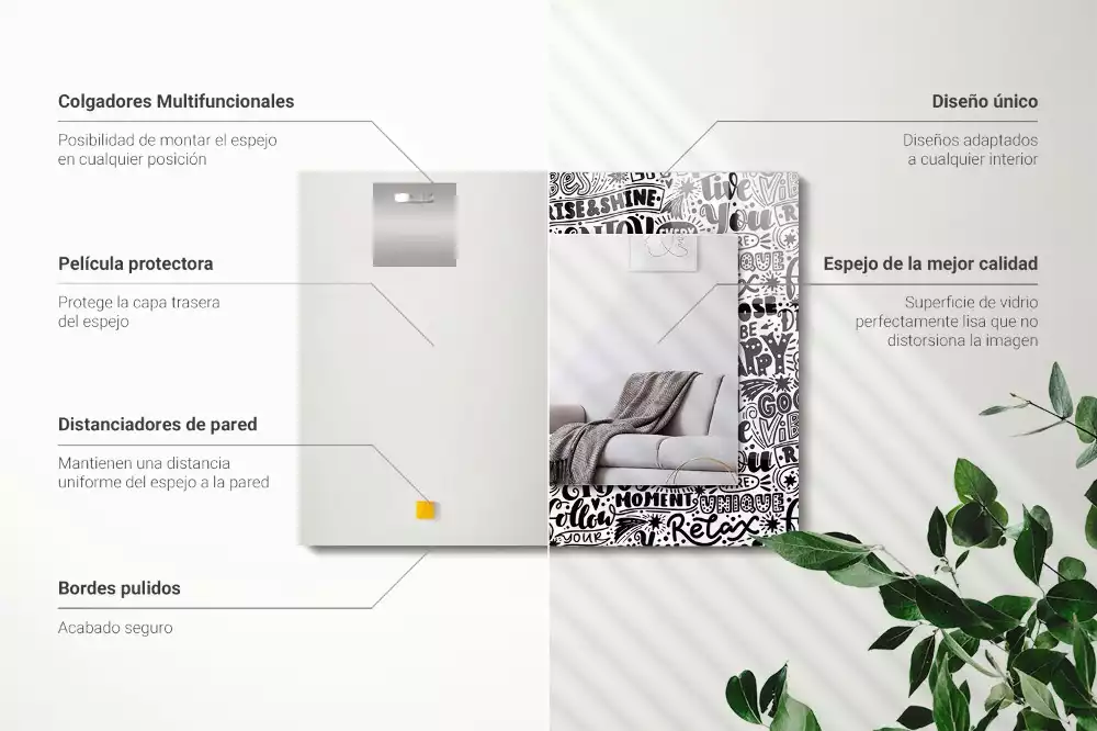 Lustro prostokątne z nadrukiem motywacyjnych napisów w ręcznym stylu