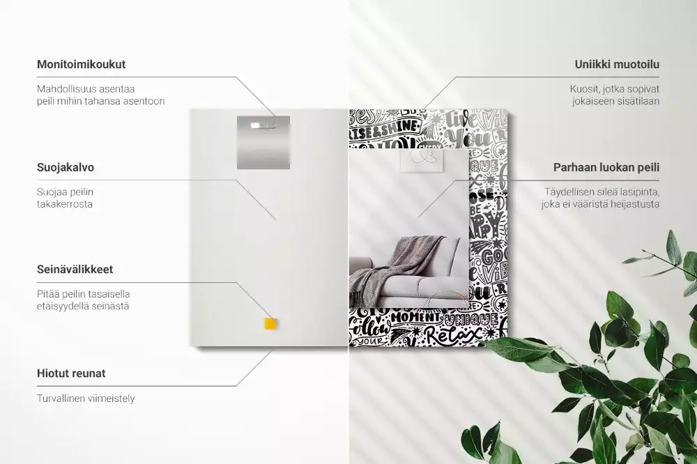 Lustro prostokątne z nadrukiem motywacyjnych napisów w ręcznym stylu