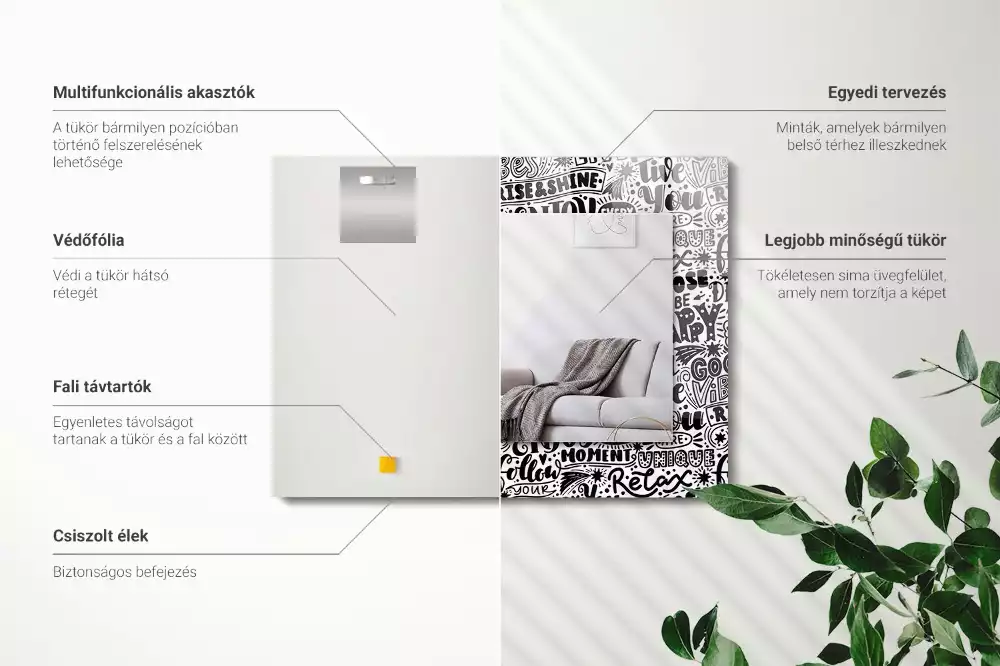 Lustro prostokątne z nadrukiem motywacyjnych napisów w ręcznym stylu