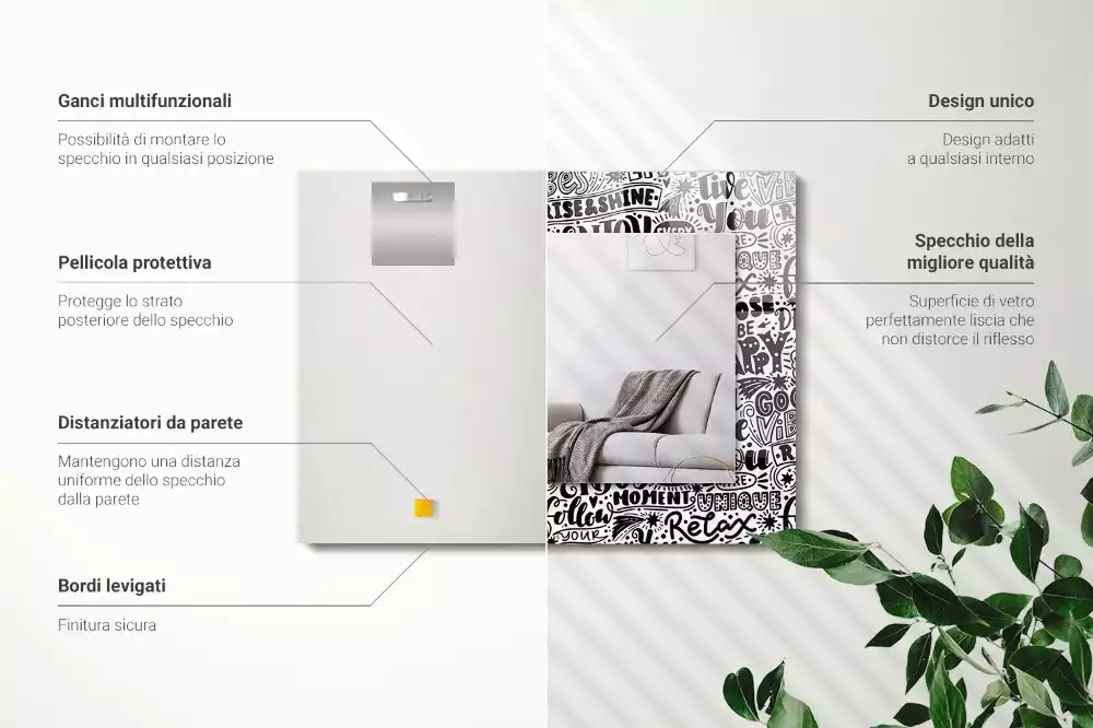 Lustro prostokątne z nadrukiem motywacyjnych napisów w ręcznym stylu
