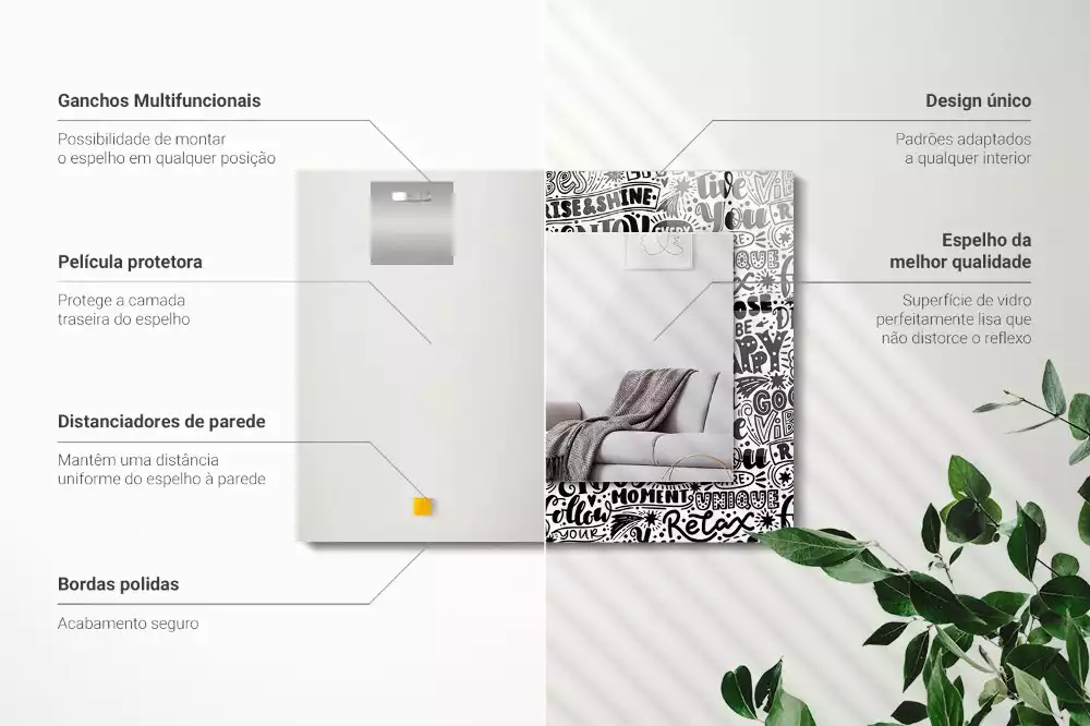 Lustro prostokątne z nadrukiem motywacyjnych napisów w ręcznym stylu