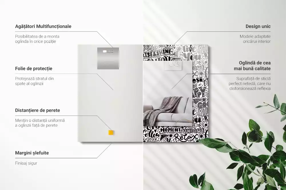 Lustro prostokątne z nadrukiem motywacyjnych napisów w ręcznym stylu