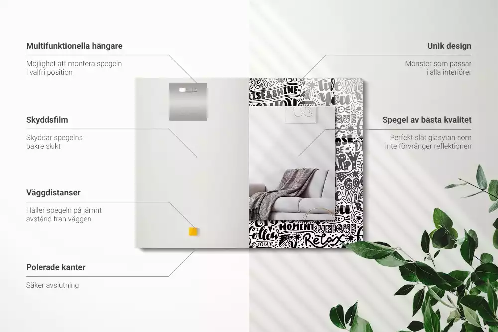 Lustro prostokątne z nadrukiem motywacyjnych napisów w ręcznym stylu