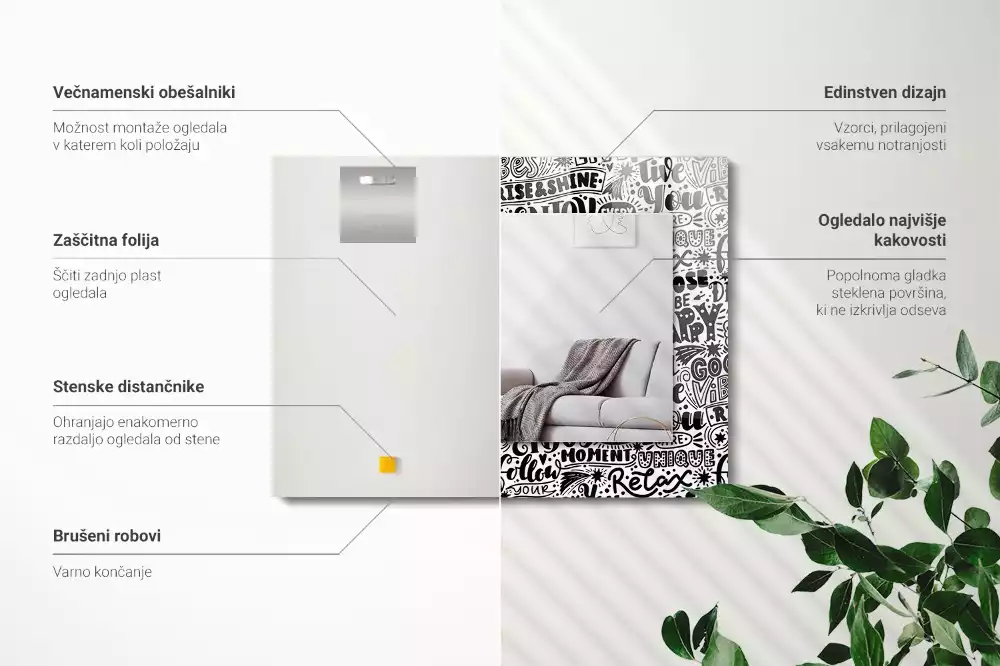 Lustro prostokątne z nadrukiem motywacyjnych napisów w ręcznym stylu