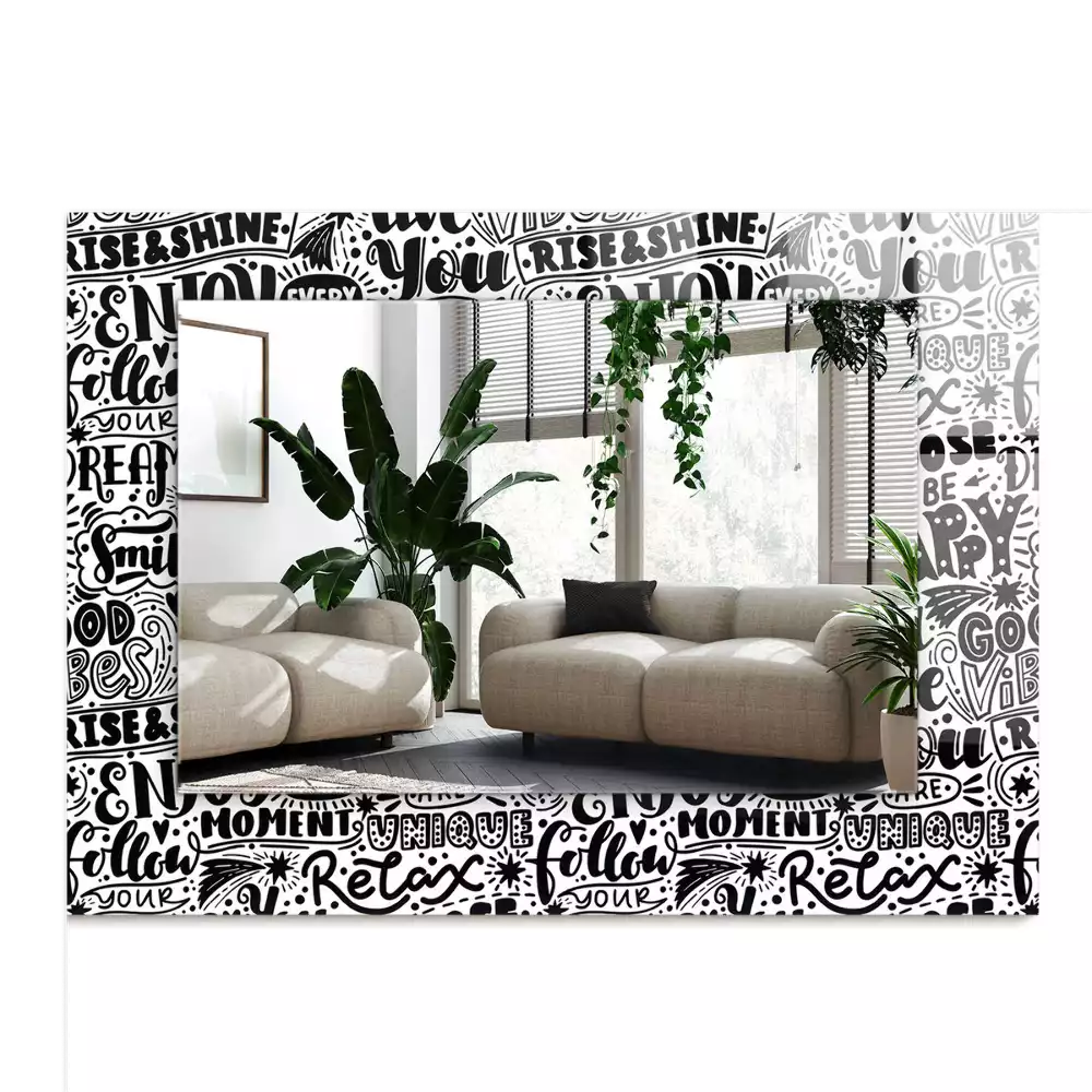 Lustro prostokątne z nadrukiem motywacyjnych napisów w ręcznym stylu