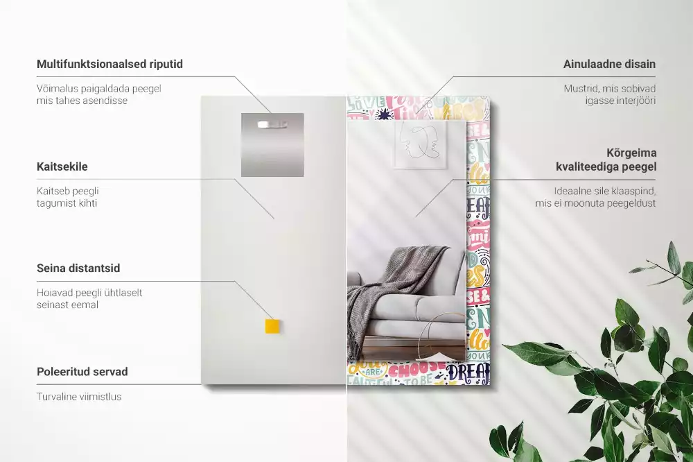 Lustro dekoracyjne z nadrukiem z kolorowymi motywacyjnymi napisami