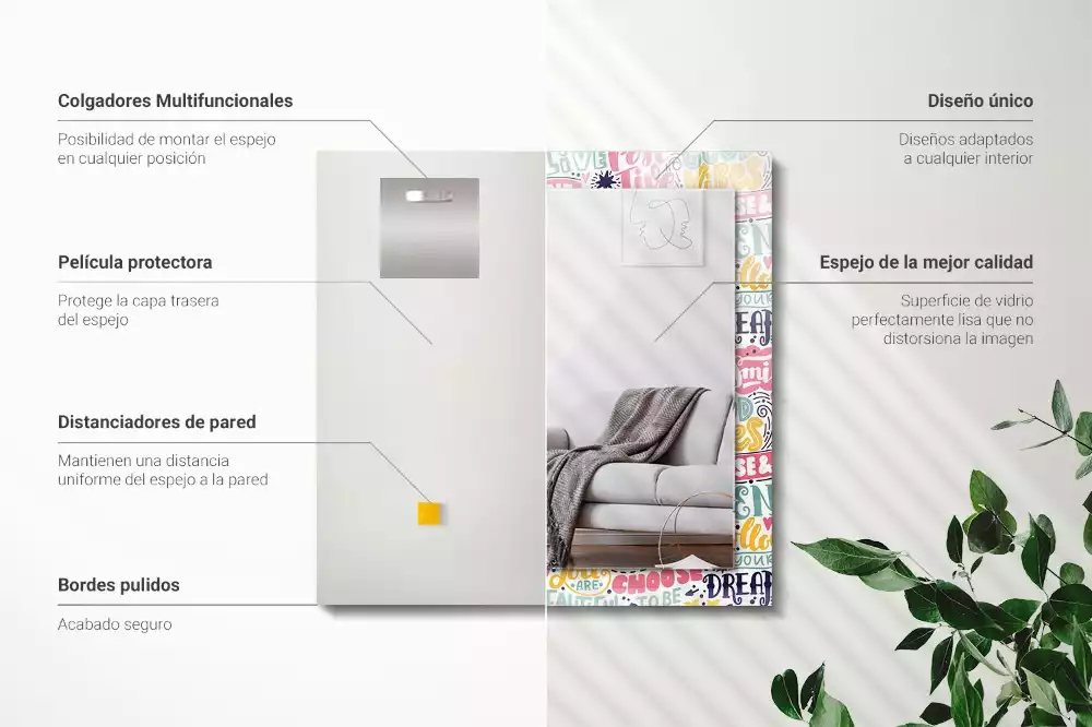 Lustro dekoracyjne z nadrukiem z kolorowymi motywacyjnymi napisami