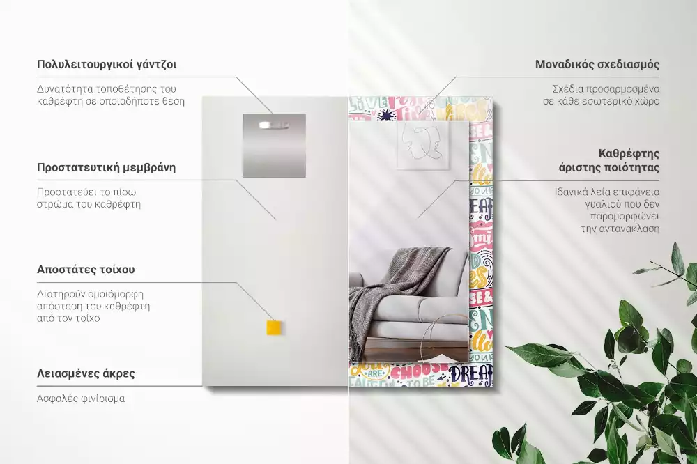 Lustro dekoracyjne z nadrukiem z kolorowymi motywacyjnymi napisami