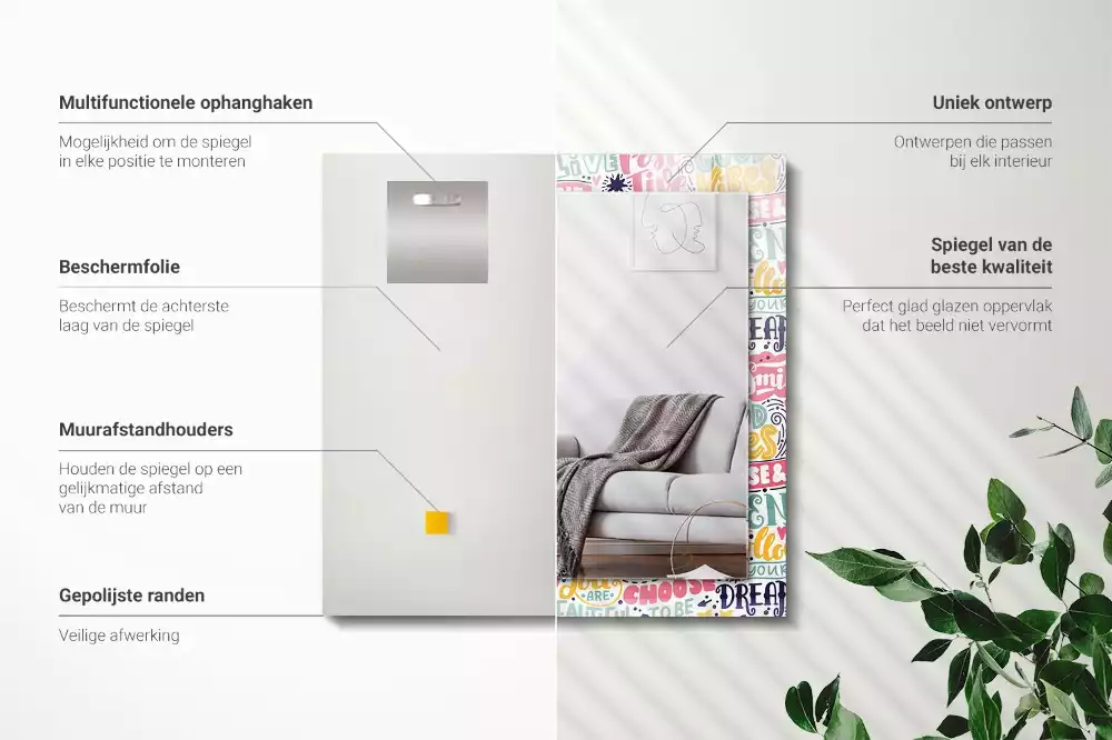 Lustro dekoracyjne z nadrukiem z kolorowymi motywacyjnymi napisami