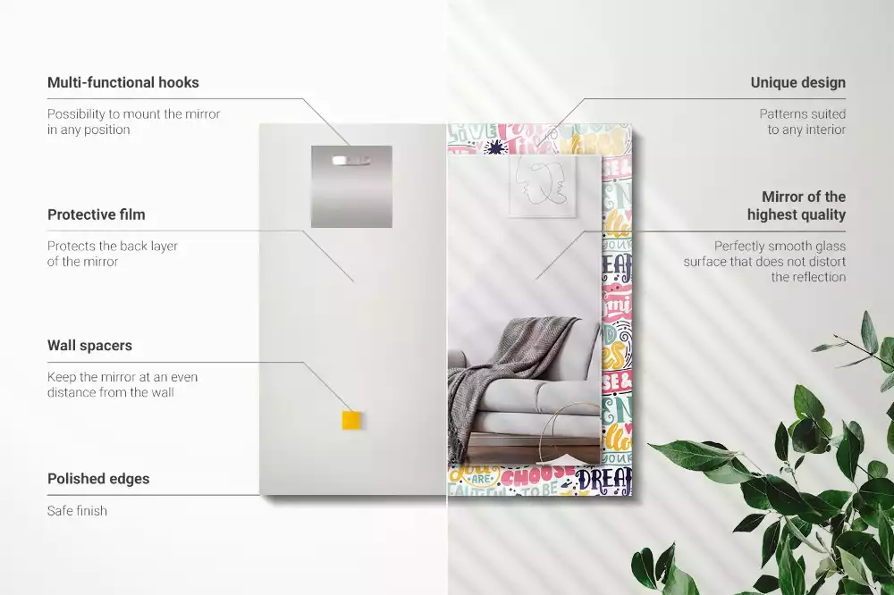 Lustro dekoracyjne z nadrukiem z kolorowymi motywacyjnymi napisami