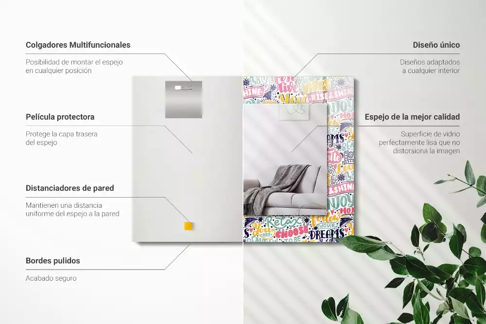 Lustro dekoracyjne z nadrukiem z kolorowymi motywacyjnymi napisami