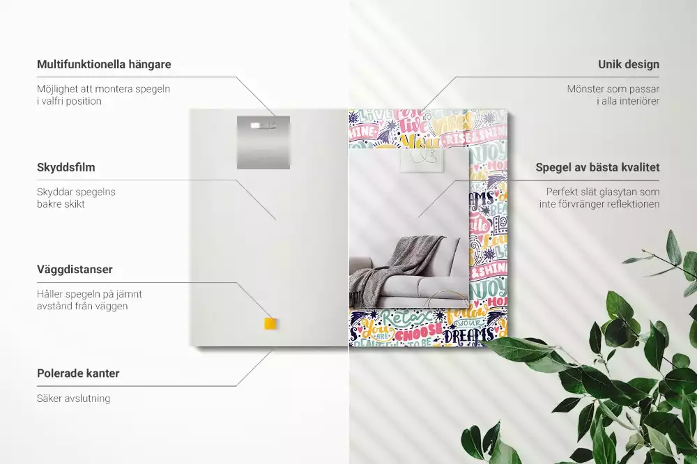 Lustro dekoracyjne z nadrukiem z kolorowymi motywacyjnymi napisami