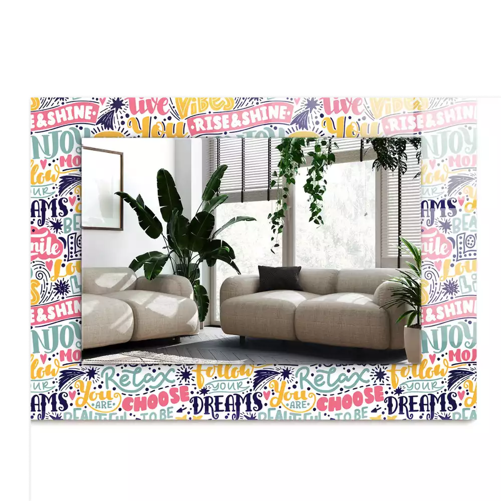 Lustro dekoracyjne z nadrukiem z kolorowymi motywacyjnymi napisami