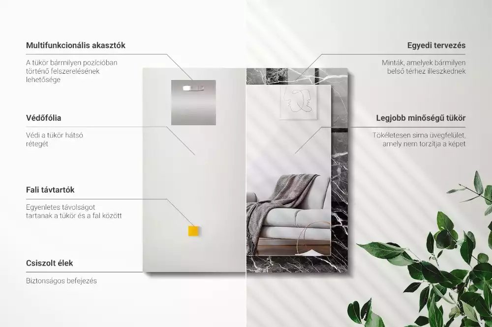 Lustro dekoracyjne prostokątne w kolorze czarnego marmuru