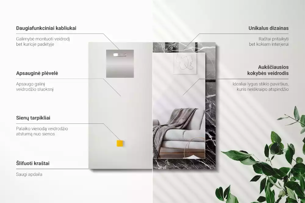 Lustro dekoracyjne prostokątne w kolorze czarnego marmuru