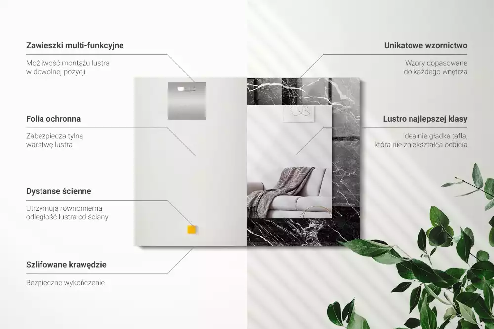 Lustro dekoracyjne prostokątne w kolorze czarnego marmuru