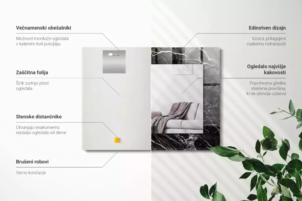 Lustro dekoracyjne prostokątne w kolorze czarnego marmuru