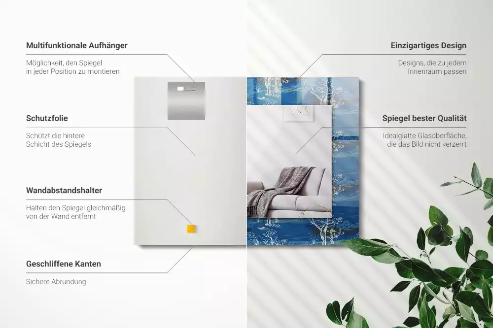 Lustro z nadrukiem przedstawiającym drzewa i krajobraz