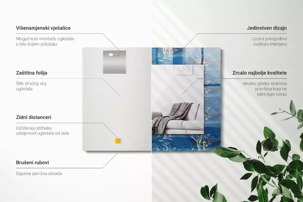 Lustro z nadrukiem przedstawiającym drzewa i krajobraz