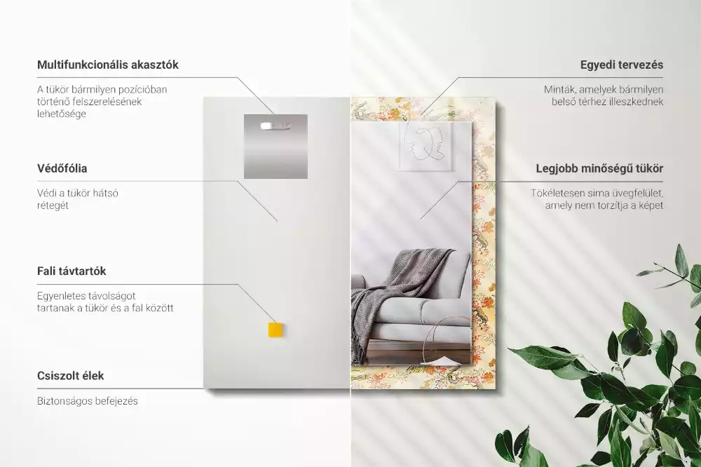 Lustro dekoracyjne z nadrukiem przedstawiającym japoński ogród, w formacie prostokątnym