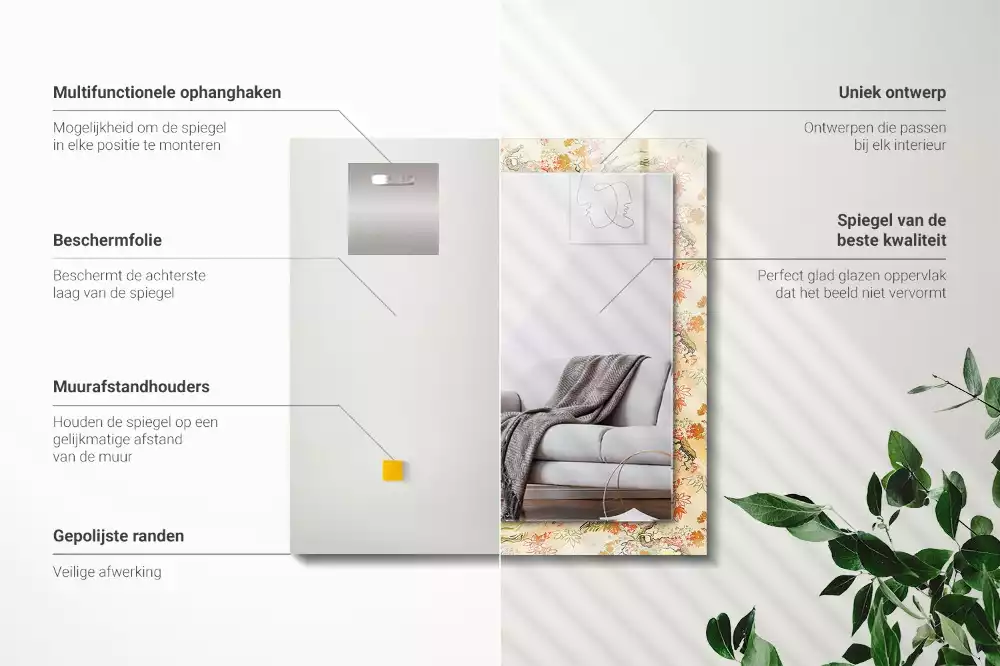 Lustro dekoracyjne z nadrukiem przedstawiającym japoński ogród, w formacie prostokątnym