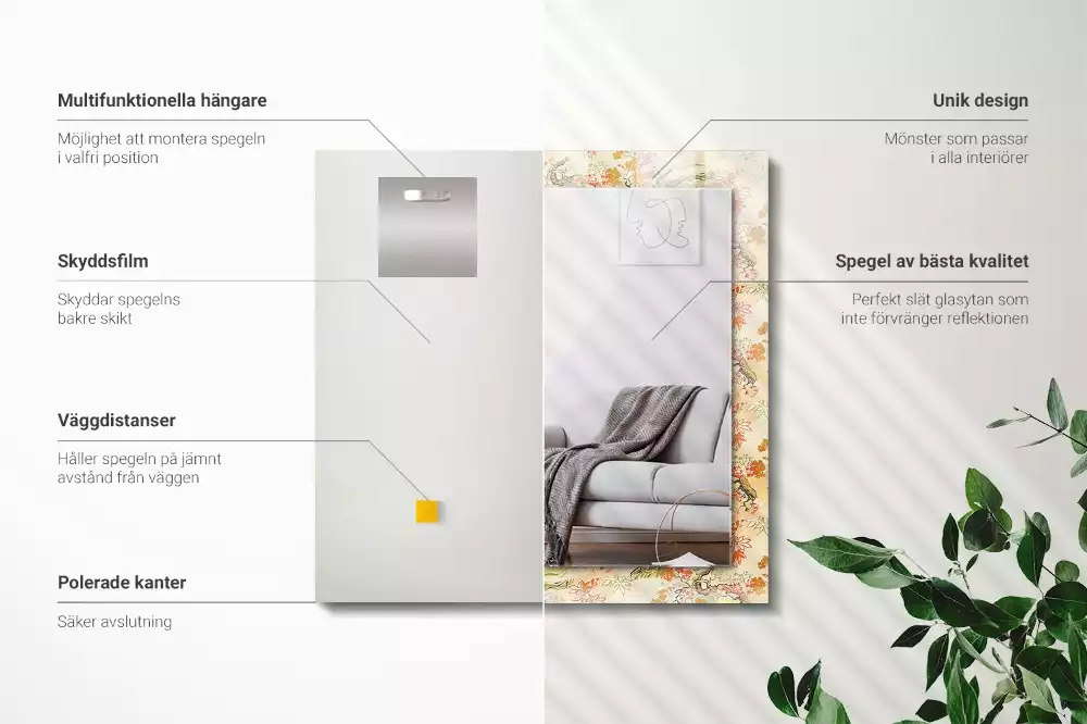 Lustro dekoracyjne z nadrukiem przedstawiającym japoński ogród, w formacie prostokątnym