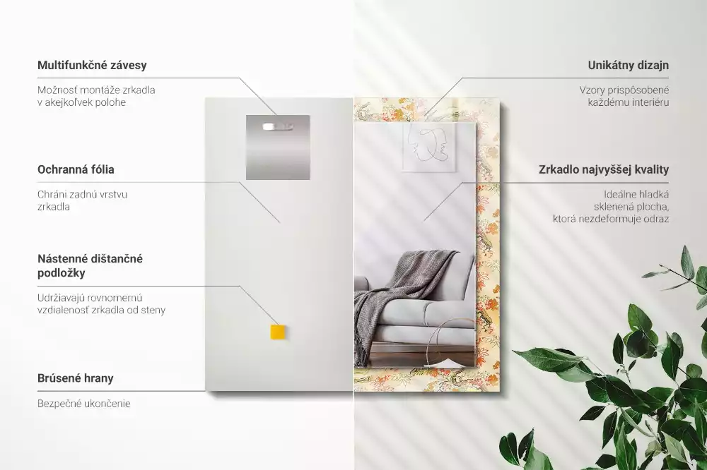 Lustro dekoracyjne z nadrukiem przedstawiającym japoński ogród, w formacie prostokątnym