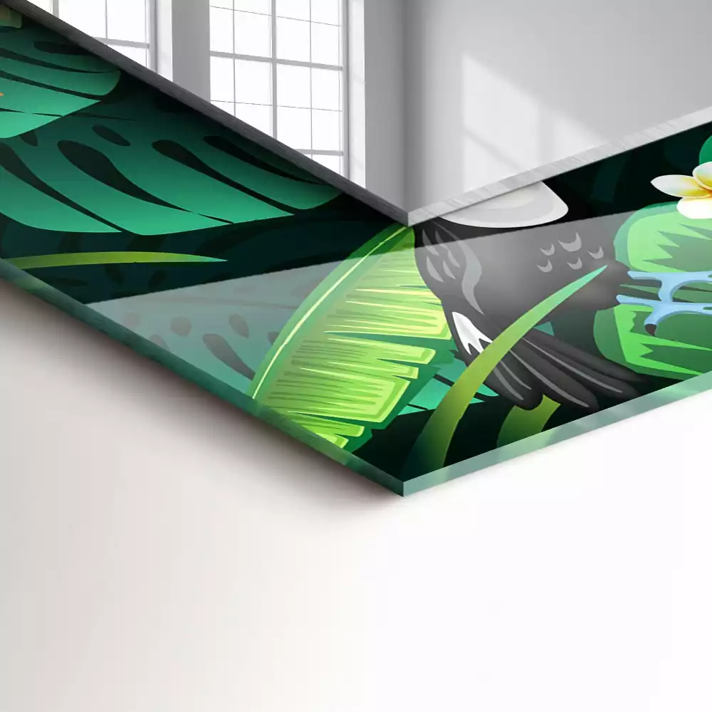 Lustro dekoracyjne prostokątne z motywem tukana i liści dżungli