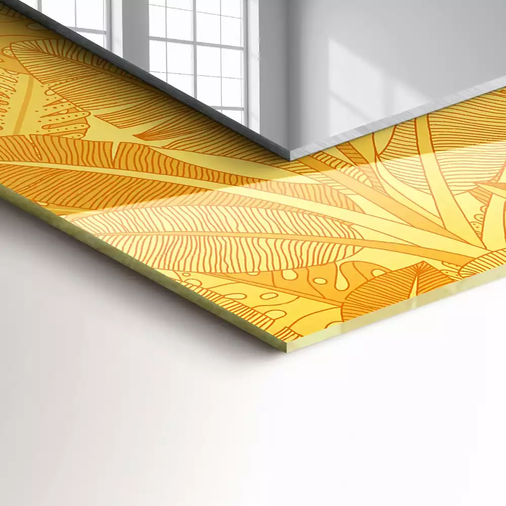 Lustro prostokątne z nadrukiem w motywie liści w kolorze pomarańczowym