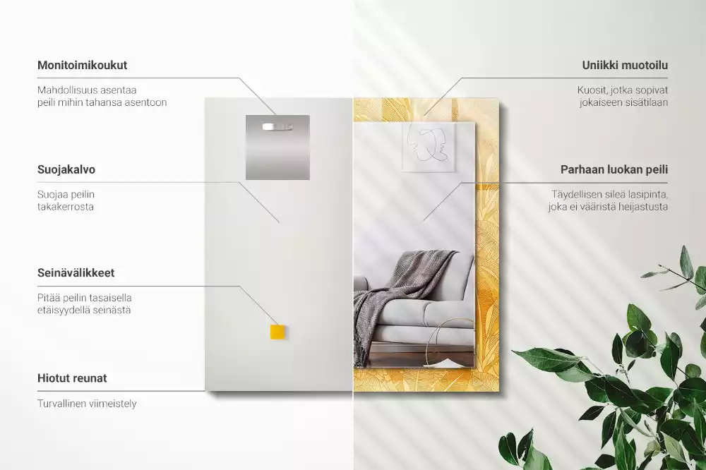 Lustro prostokątne z nadrukiem w motywie liści w kolorze pomarańczowym