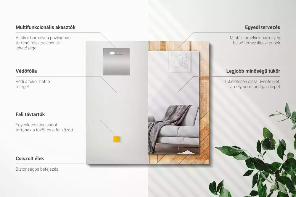 Lustro dekoracyjne z nadrukiem przedstawiającym wzór drewnianego parkietu, w kształcie prostokąta