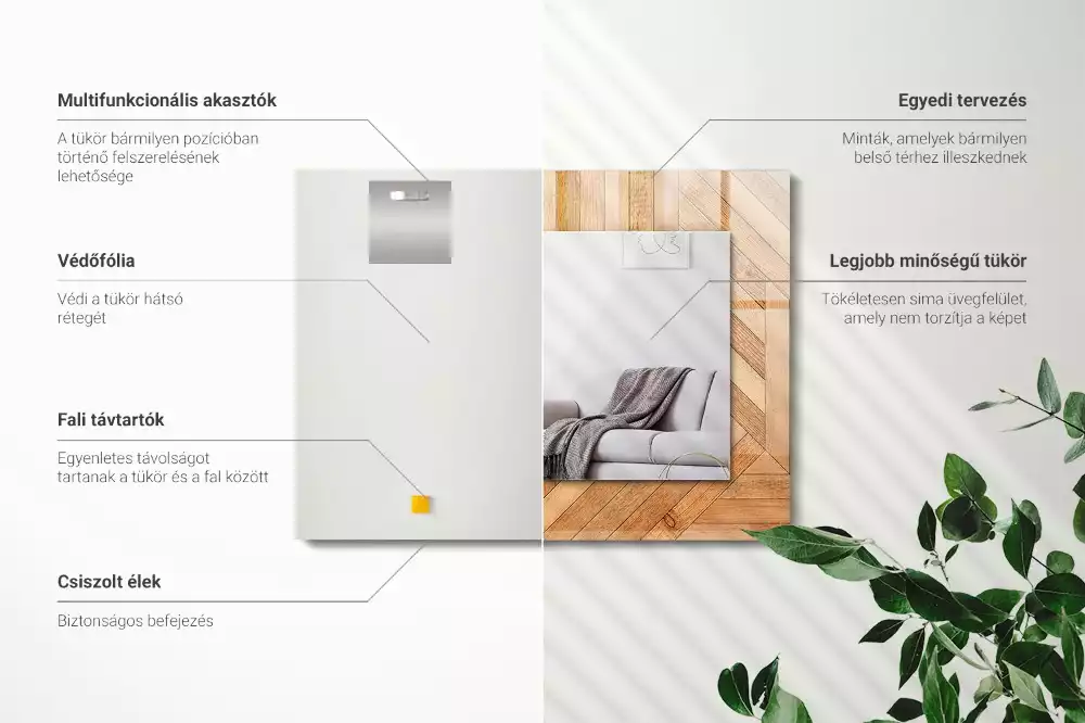 Lustro dekoracyjne z nadrukiem przedstawiającym wzór drewnianego parkietu, w kształcie prostokąta