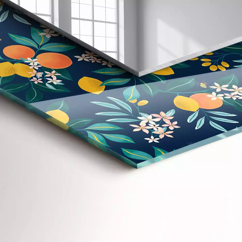 Lustro dekoracyjne prostokątne z motywem kwiatów i owoców