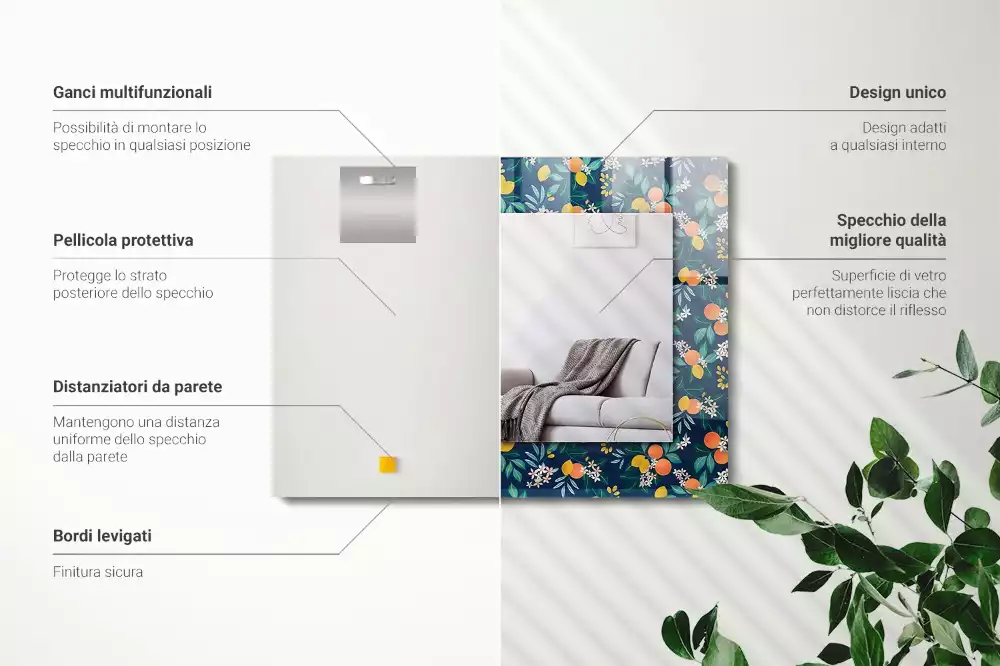 Lustro dekoracyjne prostokątne z motywem kwiatów i owoców