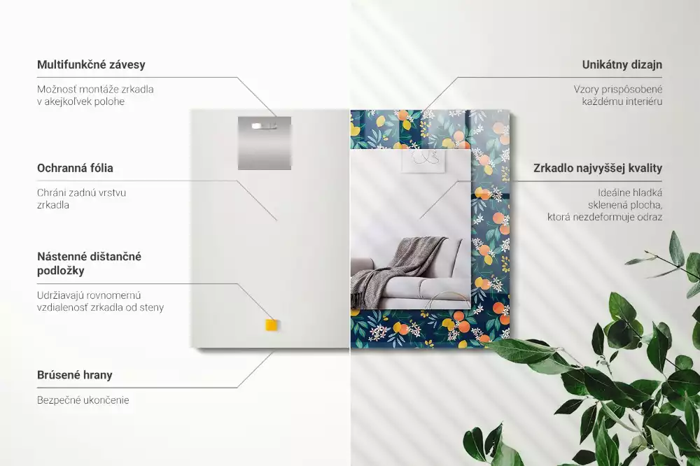 Lustro dekoracyjne prostokątne z motywem kwiatów i owoców