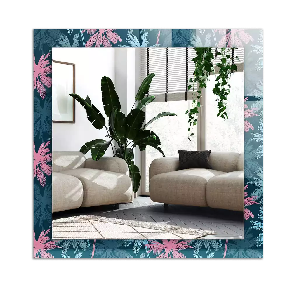 Lustro prostokątne z kolorowym nadrukiem w motywie palm