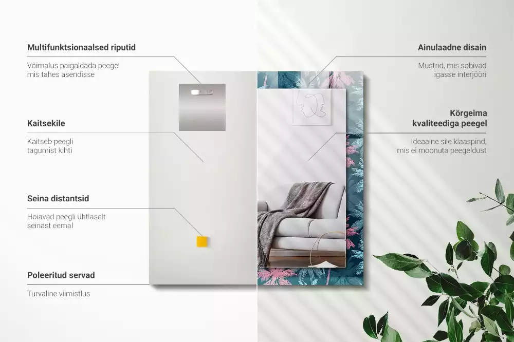 Lustro prostokątne z kolorowym nadrukiem w motywie palm