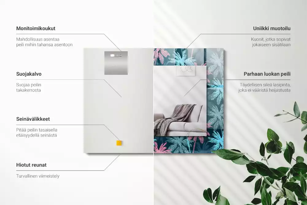 Lustro prostokątne z kolorowym nadrukiem w motywie palm