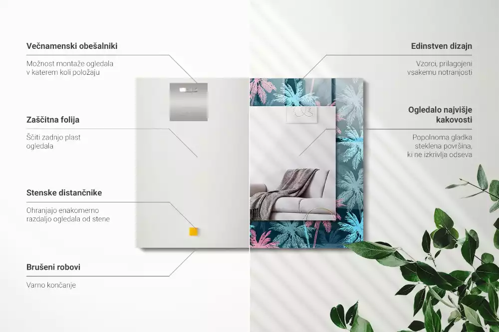 Lustro prostokątne z kolorowym nadrukiem w motywie palm