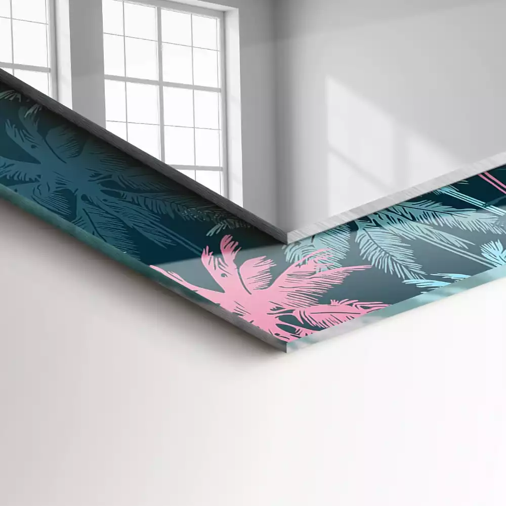Lustro prostokątne z kolorowym nadrukiem w motywie palm