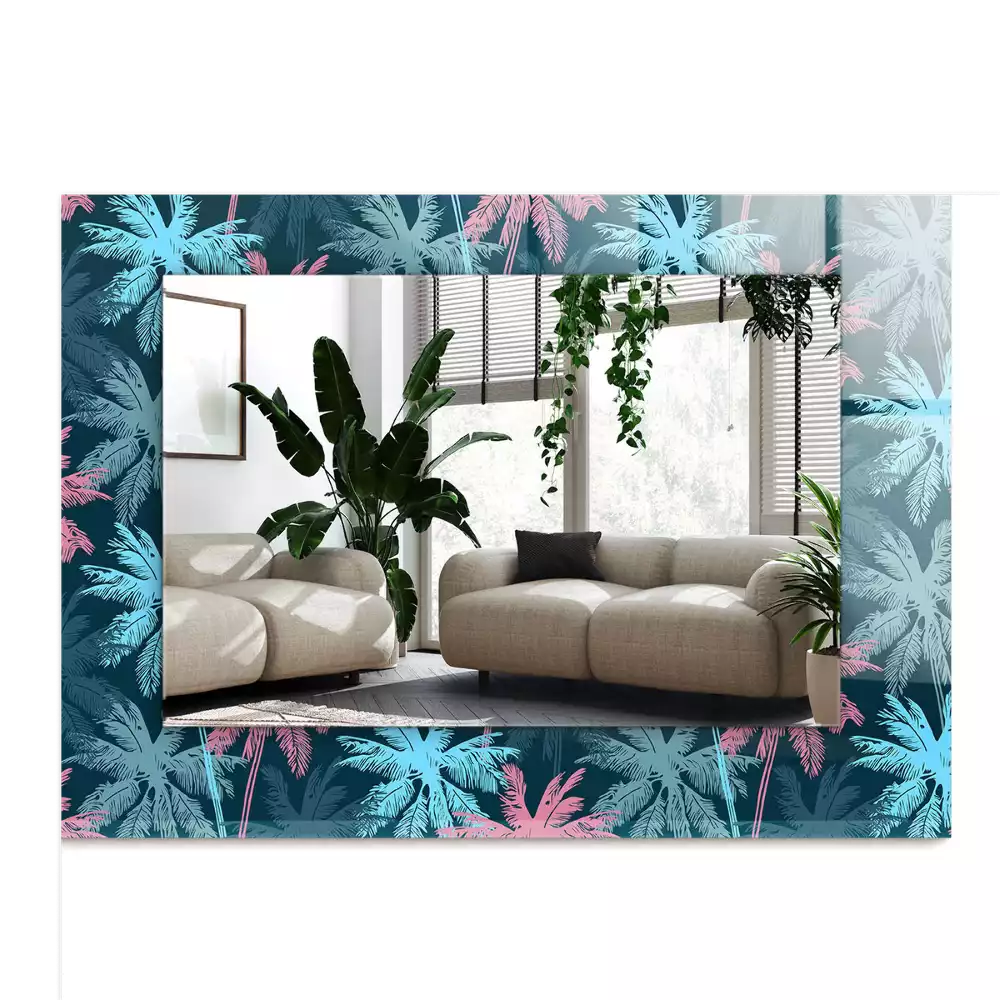 Lustro prostokątne z kolorowym nadrukiem w motywie palm