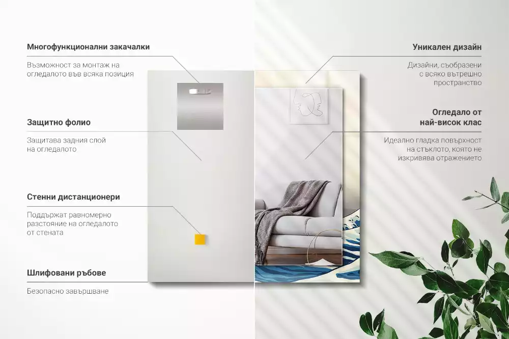 Lustro dekoracyjne z nadrukiem przedstawiającym Wielką Falę w Kanagawie