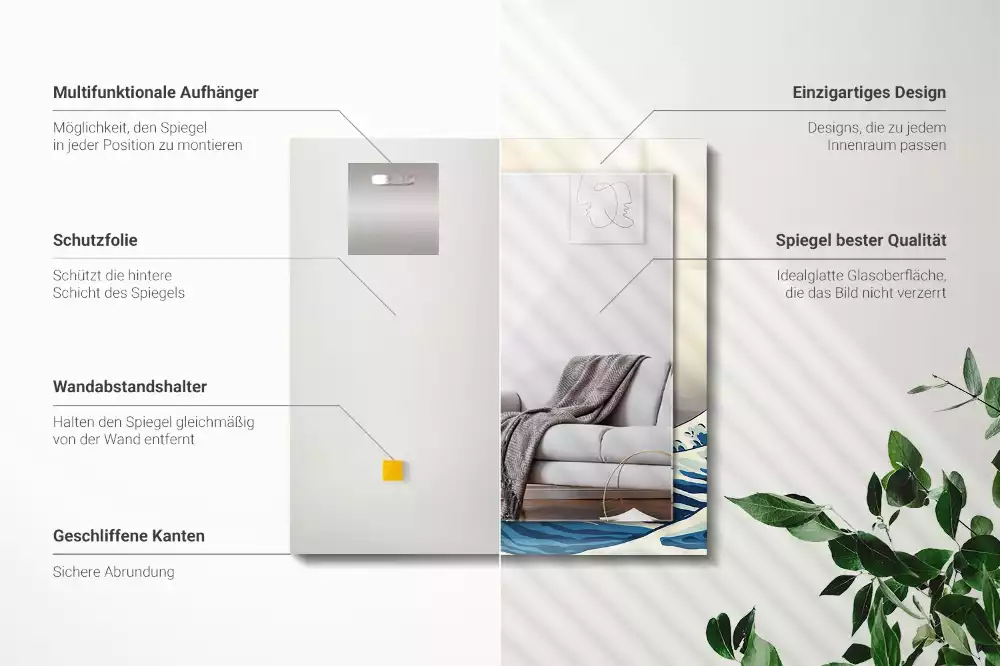 Lustro dekoracyjne z nadrukiem przedstawiającym Wielką Falę w Kanagawie