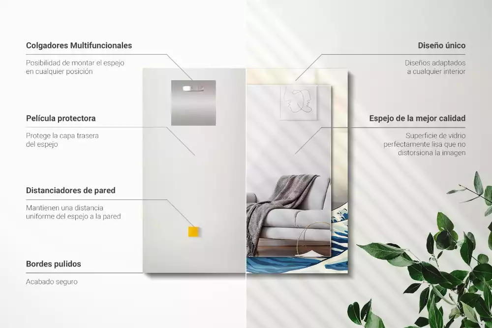 Lustro dekoracyjne z nadrukiem przedstawiającym Wielką Falę w Kanagawie