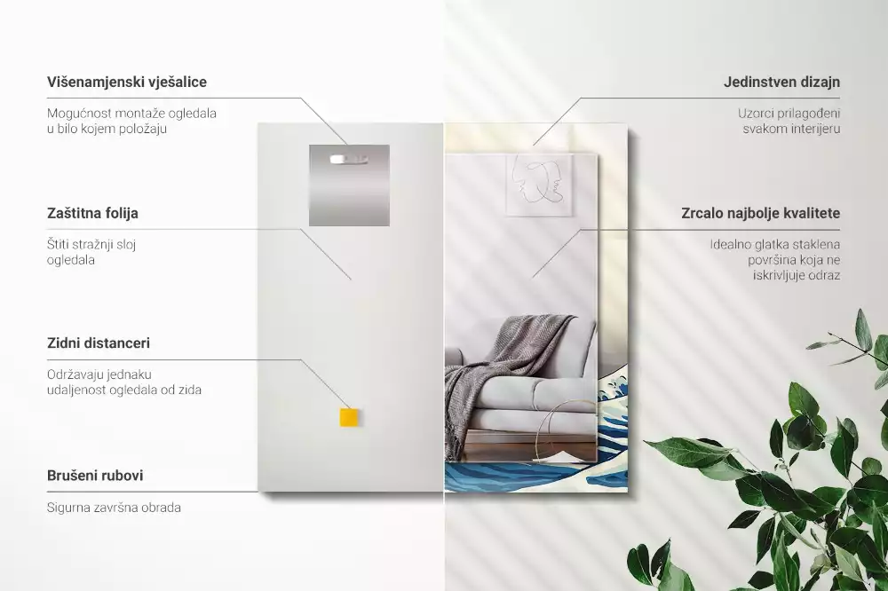 Lustro dekoracyjne z nadrukiem przedstawiającym Wielką Falę w Kanagawie