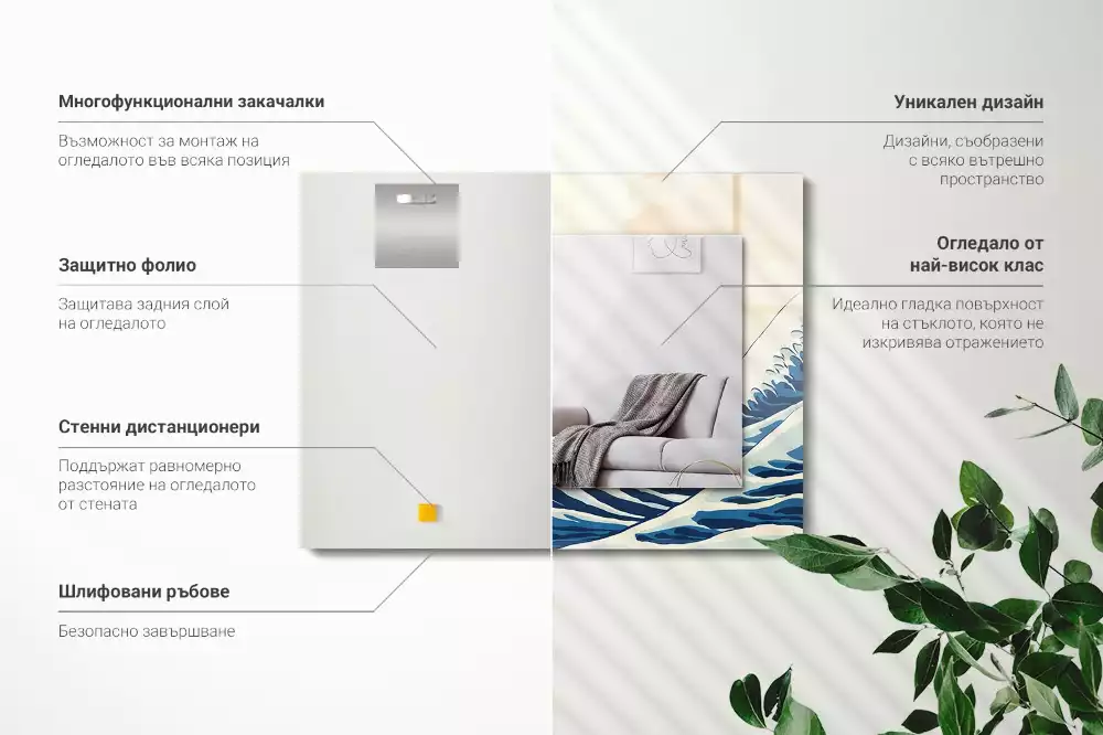 Lustro dekoracyjne z nadrukiem przedstawiającym Wielką Falę w Kanagawie