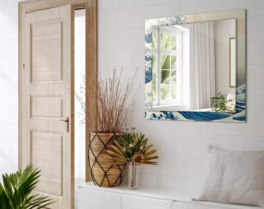 Lustro dekoracyjne z nadrukiem przedstawiającym Wielką Falę w Kanagawie